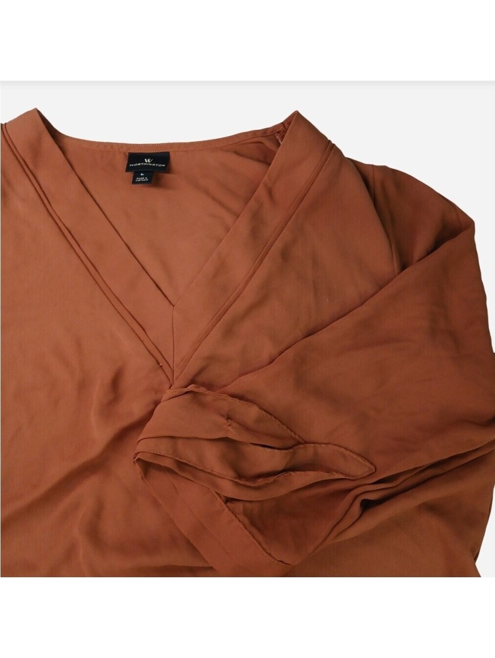 Worthington Women's V-Neck Pleated Tank Top Blouse Burnt Orange Rust Size Large